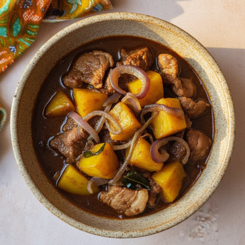 Black Pork Curry ‘Babi Masak Hitam’, Golden Potatoes + Jasmine Rice